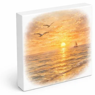 Produktbild von Sonnenuntergang Idylle Meer Sonnenuntergang Holzbild in 15x15 cm zum Stellen