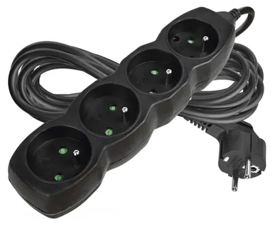 Prodlužovací kabel 5 m / 4 zásuvky / černý / PVC / 1 mm2