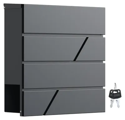 Produktbild von Wiltec Designer Briefkasten V14 Anthrazit 370 x 105 x 370 mm, Wandbriefkasten mit Schloss und Zeitungsrolle, Postkasten aus pulverbeschichtetem Stahl