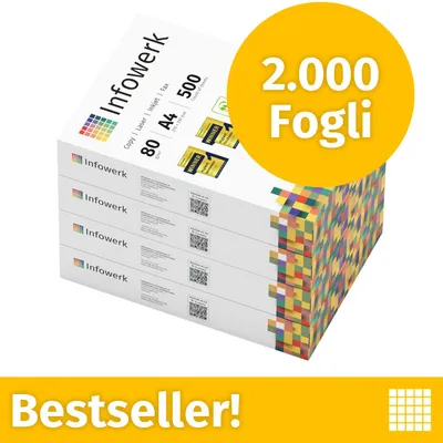 Immagine prodotto di NUOVO: Infowerk Carta per stampanti e fotocopie 2000 fogli 4 x 500 A4 Premium Bianco brillante CIE 160 Vincitrice del test Certificata PEFC