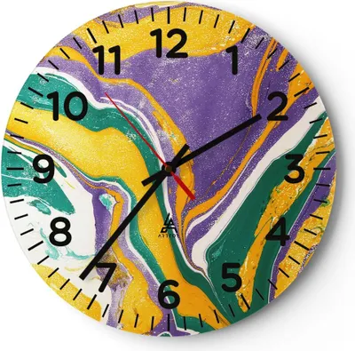 Produktbild von Wanduhr - Rund - Glasuhr - Abstraktion modern - 40x40cm - Schleichendes Uhrwerk - Lautlos - zum Aufhängen bereit - Dekoration Modern - Wanddekoration aus Glas - C4AR40x40-3961