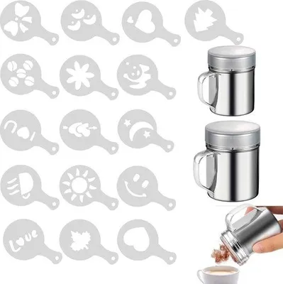 Obrázok produktu pre Sada na zdobenie cukrovou polevou – 2 nerezové zdobítka s 16 rôznymi vzormi, zdobítka na čokoládu, do kuchyne, na nápoje a na pečenie (2 veľkosti)