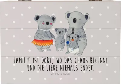 Produktbild von Mr. & Mrs. Panda Kiste Koala Familie 22 x 15 cm - Grau Pastell - Geschenk, Box, schatztruhe, Family, Muttertag, Koalas, geschenkkiste, Kinder, Schatulle, Truhe, fotobox
