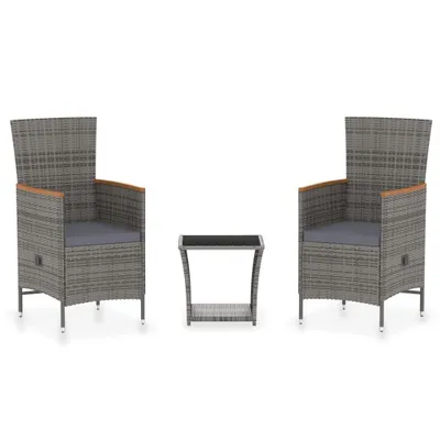 Produktbild von 3-tlg. Garten-Lounge-Set mit Kissen Poly Rattan Grau
