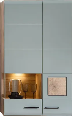 Image de Hängevitrine >Kathlin< 2 Türen, inkl LED, schilfgrün / Eiche Dekor - 80x136x37 (BxHxT)