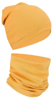 Produktbild von Alkato Uni Beanie Mütze und Schal Set Uni, Farbe: Senfgelb, Größe: Einheitsgröße