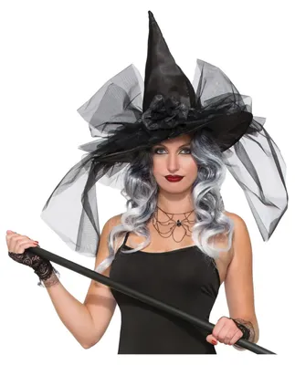 Produktbild von Eleganter Hexenhut Schwarz mit Glitzer für Halloween & Fasching