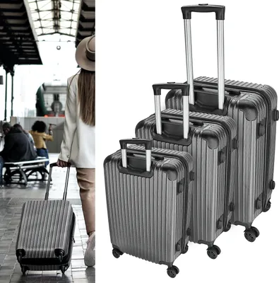 Produktbild von Reisekoffer Set anthrazit 3 Größen 20/24/28 Zoll ABS Teleskopstange 4 Zwillingsrollen Zahlenschloss Koffer Kofferset