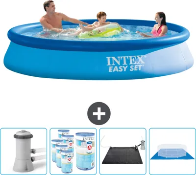 Immagine prodotto di Piscina gonfiabile rotonda Easy Set di Intex - 366 x 76 cm - blu - inclusa pompa - filtro - materassino solare - telo di fondo