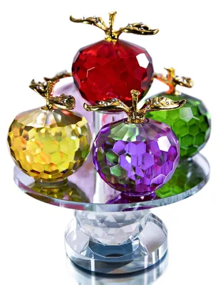 5 Kristall-Apfelfiguren, facettiert, 13,2 cm, mit Drehbasis