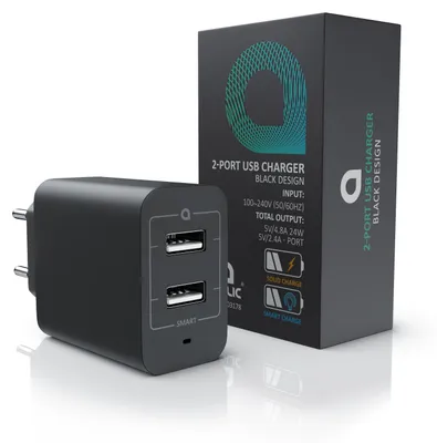 Zdjęcie produktu dla Ładowarka Aplic USB 4800 mA, 2-portowy zasilacz do telefonu komórkowego/smartfona/tabletu, 4800 mA - 2400 mA na port