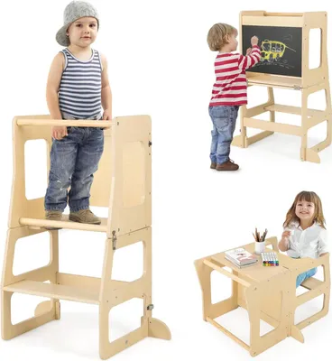 Produktbild von 3-in-1 Klappbare Lernturm für Kinder - Multifunktionale Tritthocker mit Tafel und Schulwand