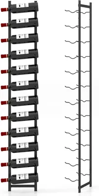 Two wine racks are shown against a white background. One is filled with wine bottles, and the other is empty.