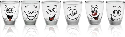 Zdjęcie produktu dla Zestaw 6 szklanek PLATINUX z zabawnymi buźkami, 2,5 cl – szklanki do tequili, szklanki karnawałowe, szklanki do likieru