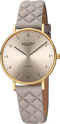Produktbild von Regent Damenuhr Edelstahl-Armbanduhr Analog Lederarmband grau D2URBA855