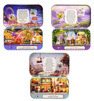 Obrázok produktu pre Sada na stavbu miniatúrneho domčeka – 3 kusy domčekov s nábytkom