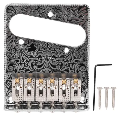 Produktbild von E-Gitarrenbrücke, passend für TL-Saitenziehplatte, 6-Sattel, Vintage-Stil, Messing, 52,5 mm Saitenabstand, Silber