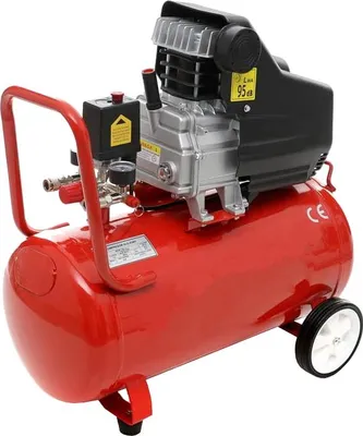 A red oil compressor with a black motor and silver accents, shown on a white background.