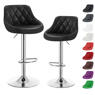 Produktbild von 2er Set Barhocker mit Lehne aus Kunstleder 360° drehbar höhenverstellbar - Barstuhl, Küchenhocker Schwarz
