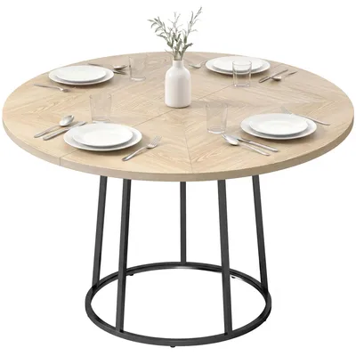 Produktbild von Runder Esstisch fš¹r 4 bis 6 Personen, ? 120 x 75 cm, Kš¹chentisch mit konischem Metallgestell, Naturholz