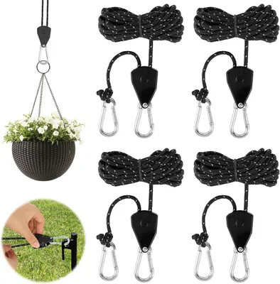 Produktbild von 4 Meter Abspannseile mit Seilspanner, 4 Stück Seilratschen mit Haken, reflektierendes Outdoor-Seil für Zelt und Camping