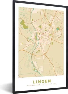 Produktbild von MuchoWow® Gerahmtes Poster Lingen - Stadtplan - Karte 20x30 cm - Poster mit Schwarzem Bilderrahmen Wandposter Rahmen Foto Bilder - Drucken - Bilder Poster im Rahmen