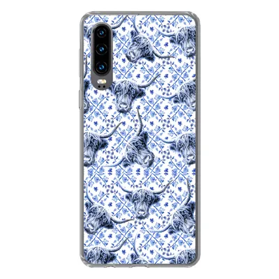 Produktbild von MuchoWow® Handyhülle Schutzhülle Hülle für Huawei P30 Delfter Blau - Tiere - Schottischer Highlander Silikon Softcase Handy Hülle - Kartenbesitzer