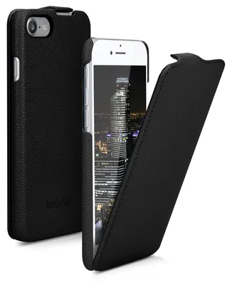Produktbild von kalibri Flip Hülle Ultra Slim kompatibel mit Apple iPhone SE (2022) / iPhone SE (2020) / iPhone 8 / iPhone 7 - Leder Case Schutzhülle Tasche in