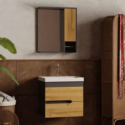Produktbild von Badmöbel Set für Gäste-WC in 60 cm | Unterschrank Handwaschbecken Spiegelschrank