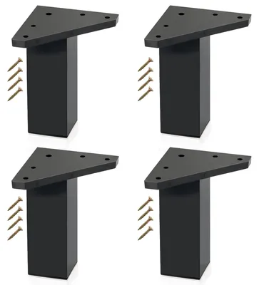 Image de Pieds de meuble noirs - Pieds pour meubles, pieds de buffet, pieds d'armoire, pieds de meuble de 8 cm - Vis incluses (4 pièces, hauteur : 8 cm)