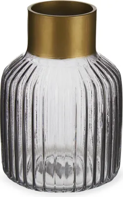 Produktbild von Vase Streifen Grau Gold Glas (12 x 18 x 12 cm)