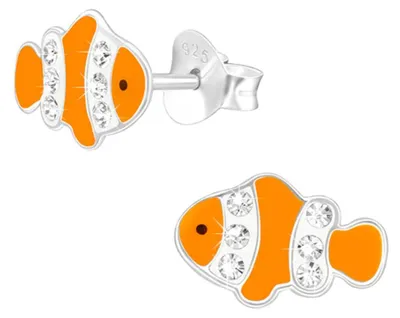 Produktbild von Kinder-Ohrringe Silber 925: Bunte Ohrstecker für Mädchen und Jungen Fisch (Fish)