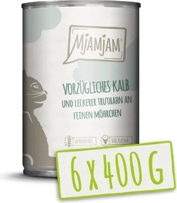 Image de MjAMjAM - 6x400g boîtes veau & dinde aux carottes nourriture humide pour chats nourriture principale nature