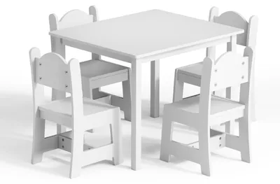Image de Ensemble de mobilier pour enfants FCH, comprenant une table et 4 chaises, dimensions : 50x50x51 cm, couleur : blanc