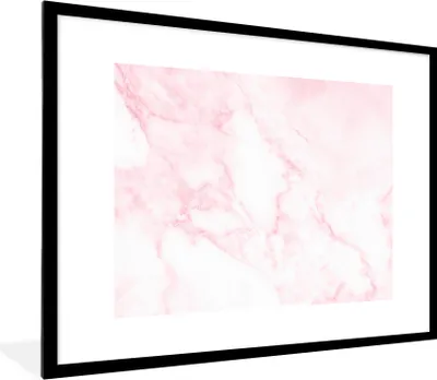 Produktbild von MuchoWow® Gerahmtes Poster Marmor - Weiß - Rosa - Chic - Marmoroptik 80x60 cm - Poster mit Schwarzem Bilderrahmen Wandposter Rahmen Foto Bilder - Schlafzimmer-Dekorationen - Fotoposter