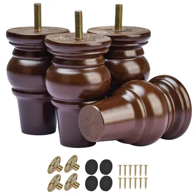 Holzmöbelfüße 4er-Set, M8 Gewinde, Walnuss, 10 cm
