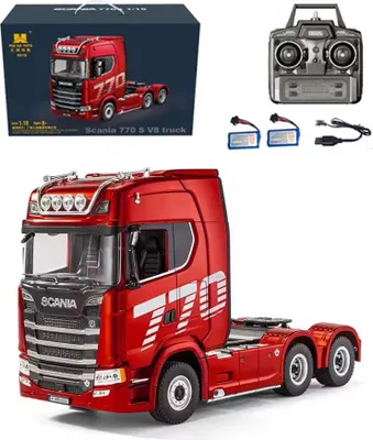 Produktbild von Huina 1501 RC LKW 1/18 Scania 19CH 2.4G RTR Traktoreinheit, Vollmaßstab, LED-Licht, ferngesteuerter Traktortruck Modellauto, Rot, inkl. 2 Akkus