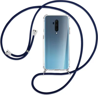 Produktbild von Handykette Backcover-Schutzhülle mit Band (Metall silberfarben) für OnePlus 7T Pro - dunkelblau