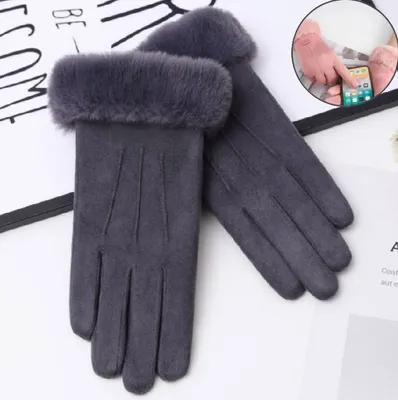 Immagine prodotto di Guanti da donna invernali, caldi, compatibili con touchscreen, foderati, 75% pelle di maiale, taglia unica, grigi