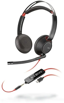 Produktbild von HP Poly Blackwire 5220 Stereo USB-C-Headset +3,5-mm-Stecker +USB-C/A-Adapter (Packungseinheit), Kabelgebunden, 20 - 20000 Hz, Anrufe/Musik, 165,2 g, Kopfhörer, Schwarz
