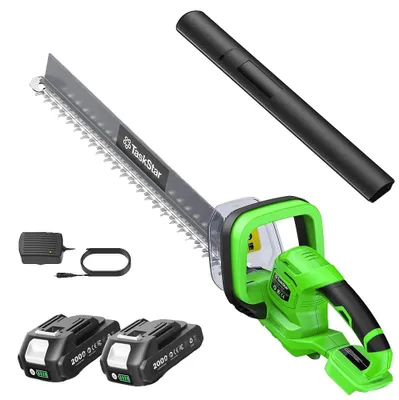 Imagen del producto de Tijeras eléctricas para setos, con cuchillas de doble filo, funcionamiento inalámbrico, con 2 baterías de 2.0Ah