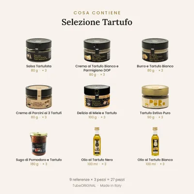 Produktbild von TubeORIGINAL Geschenkset „Trüffel-Kollektion – 27 Stück (9 Sorten × 3)“ – 27 Stück italienische Feinkost