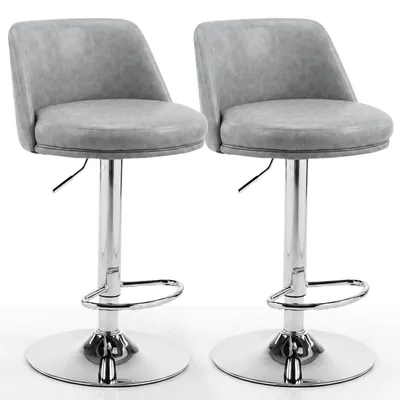 Produktbild von Barhocker 2er Set Höhenverstellbar Kunstleder Dunkelgrau