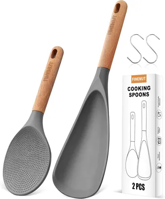 Produktbild von Kochlöffel Set 2er-Pack, hitzebeständig 230 °C, Holzgriff, für Kochgeschirr
