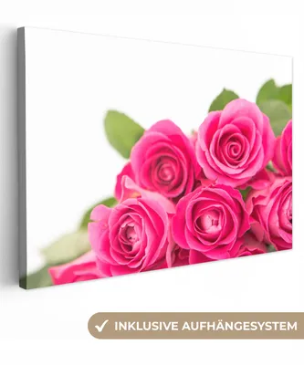 Zdjęcie produktu dla OneMillionCanvasses® - Obraz na płótnie - 140x90 cm, zbliżenie bukietu kwiatów z różowymi różami, dekoracja ścienna - zdjęcie na płótnie - obraz na drewnianej ramie