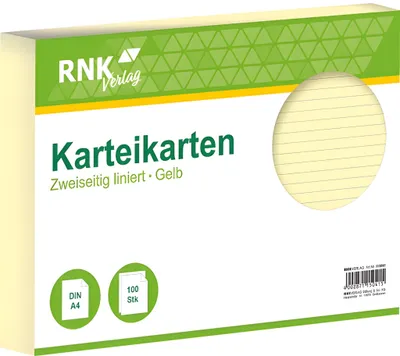 Produktbild von RNK Karteikarte A4 liniert gelb 100St blaue Kopflinie