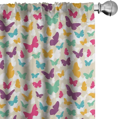 Produktbild von ABAKUHAUS Schmetterling Vorhänge, Gardinen, Buntes Fliegen-Schmetterlings-Schattenbild-Fantasie-träumerisches Frühlings-Natur-Tier-Thema, 2 Stück 75 x 175 cm, Mehrfarbig