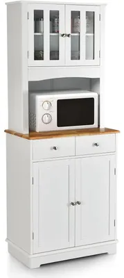 Immagine prodotto di Mobiletto da cucina alto 170 cm - Credenza in legno - Mobiletto alto con cassetti, ante in vetro e ripiani regolabili