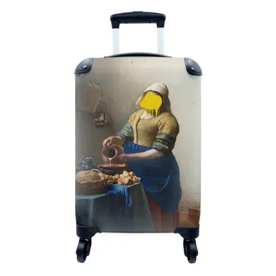 Produktbild von MuchoWow® Koffer Handgepäck Trolley Rollkoffer Kleine Reisekoffer mit 4 Rollen - Milchmädchen - Johannes Vermeer - Gemälde - Cabin Size < 55x40x23 cm & 55x40x20 cm - Fotokoffer - Kabinenkoffer - Boardgepäck - Reise-Box - Reisekoffer - Reisegepäck - Koffer mit Bild - Trolley für Kinder