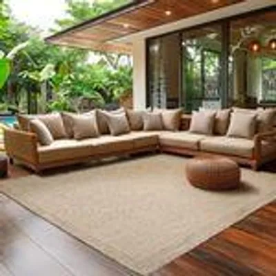 Produktbild von Outdoor Teppich Wetterfest Terrasse Balkon Garten Küchenteppich Einfarbiges Design Flachgewebe Sisal Look Waschbarer Teppich Verschiedene Große : 80 X 250 cm , Farbe : Beige